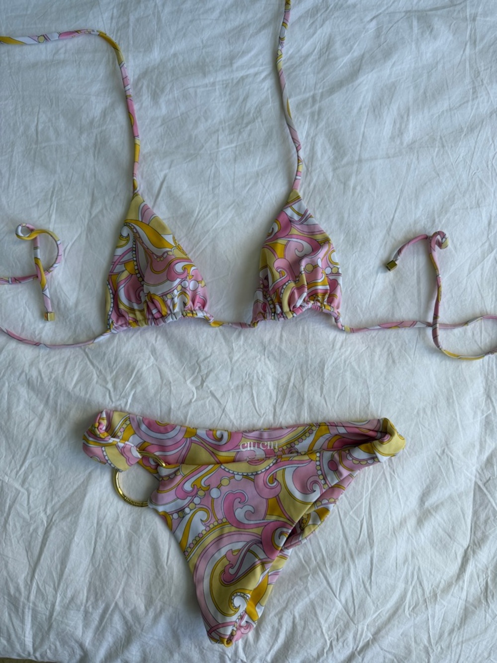 Chic Pink & Yellow Swirl Triangle Bikini Set